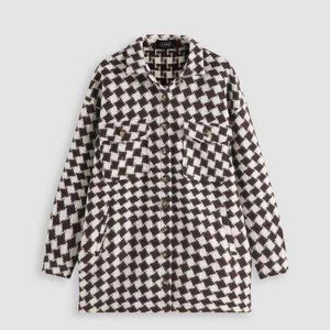 Wool-blend Checkered Long Sleeve Coat